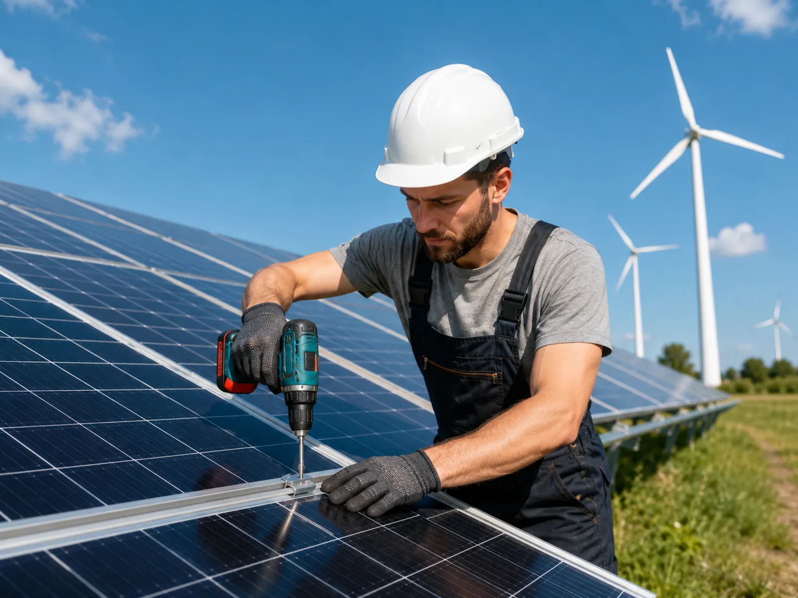 Solar technician installing panels