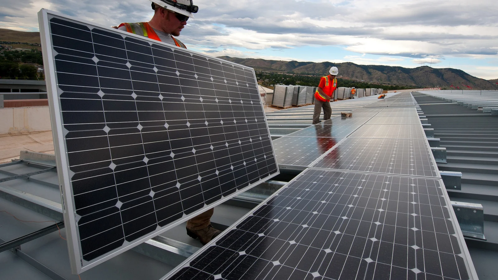 Solar panel installation on rooftop